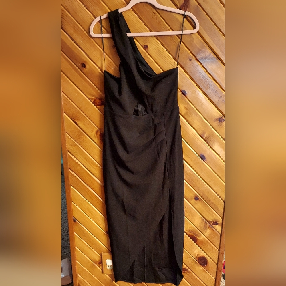 OLIA ZAVOZINA Black Asymmetrical One-Shoulder Cocktail Dress